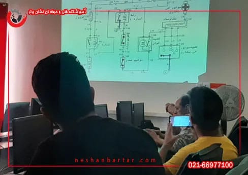هنر جو های دوره برق خودرو در اموزش سیم کشی ونقشه خوانی خودرو در کارگاه اموزشگاه برق خورو فنی و حرفه ای تهران