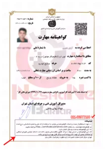 نمونه گواهینامه فنی حرفه ای تون آپ یا تنظیم موتور
