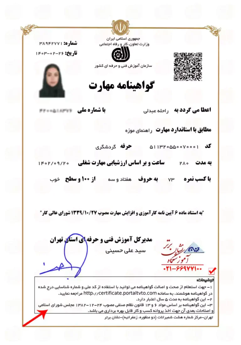 گواهینامه راهنمای موزه